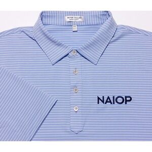 PETER MILLAR Summer Comfort Polo Shirt NAIOP Crown Logo Blue Striped XXL 2XL